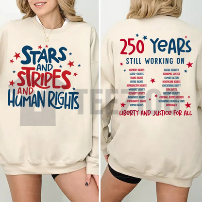 Stars Stripes & Human Rights 2-Sided 250th Anniversary Crewneck