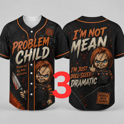 Unisex Horror Graphic Print Baseball Jersey - Slasher Theme Spooky Button-Up