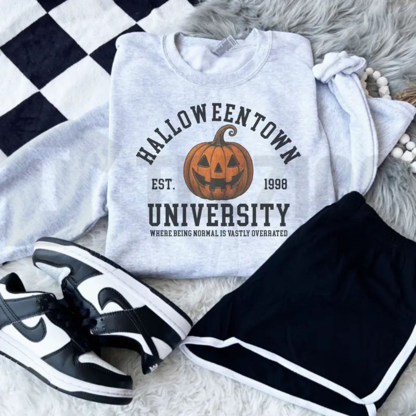 Spooky University Pumpkin Sweatshirt – Halloween College Graphic Crewneck, Vintage Fall Pumpkin Pullover