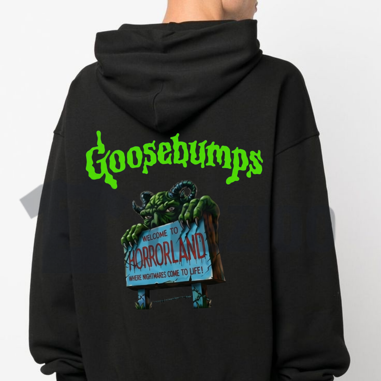 Retro Goosebumps Horrorland Hoodie - Vintage 90s Spooky Book Cover Pullover