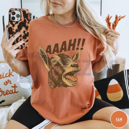 Funny Goat Halloween Shirt - Quirky Farm Animal Meme Graphic Tee