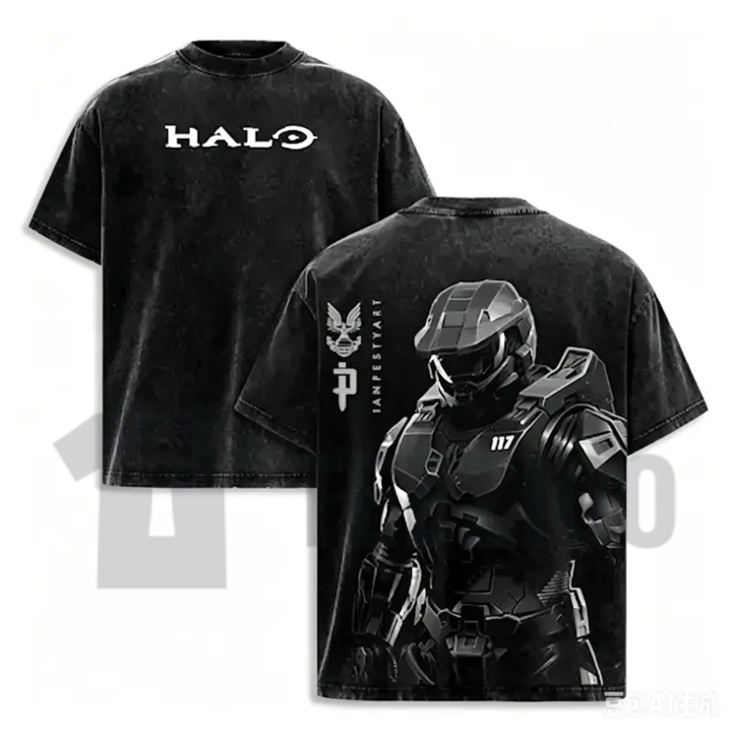 HALO Master Chief 117 T-Shirt - Retro Spartan Acid Wash Back Print Tee