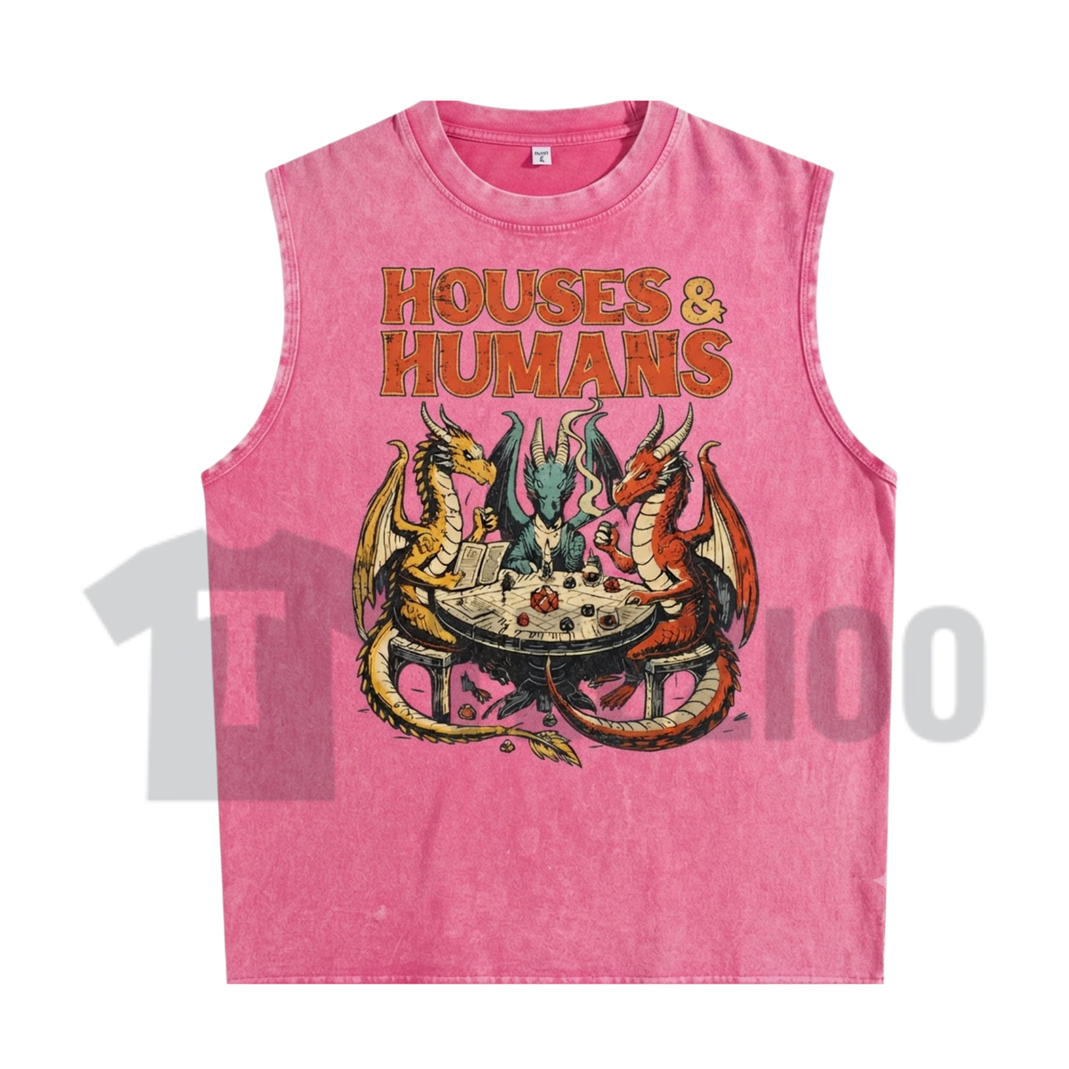 Vintage Acid Wash Fantasy Dragon Tabletop RPG Tank Top - Dungeon Master Sleeveless Shirt