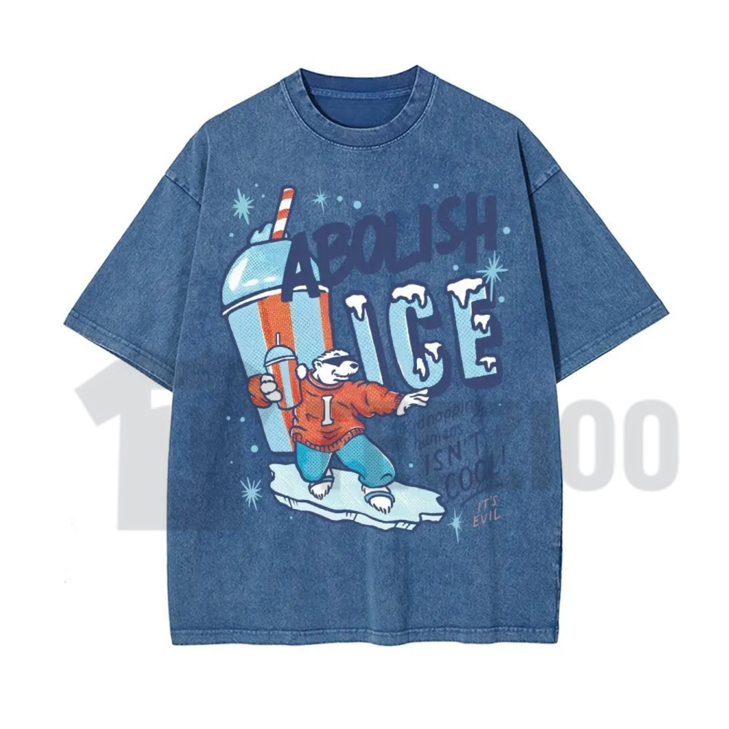 Unisex ABOLISH ICE Polar Bear Graphic Shirt - Political Activism Washed Cotton Tee