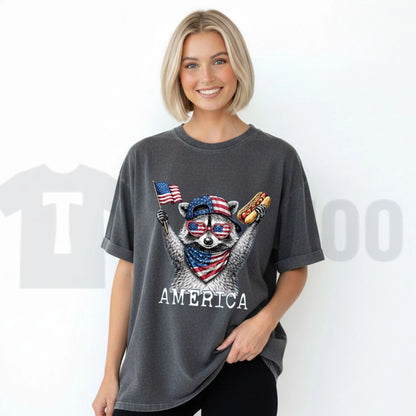 America Raccoon Hot Dog Comfort Colors Shirt – Retro 4th of July Animal Tee