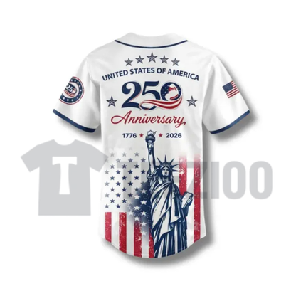 USA 250th Anniversary Baseball Jersey – 1776-2026 Semiquincentennial Button-Up Shirt
