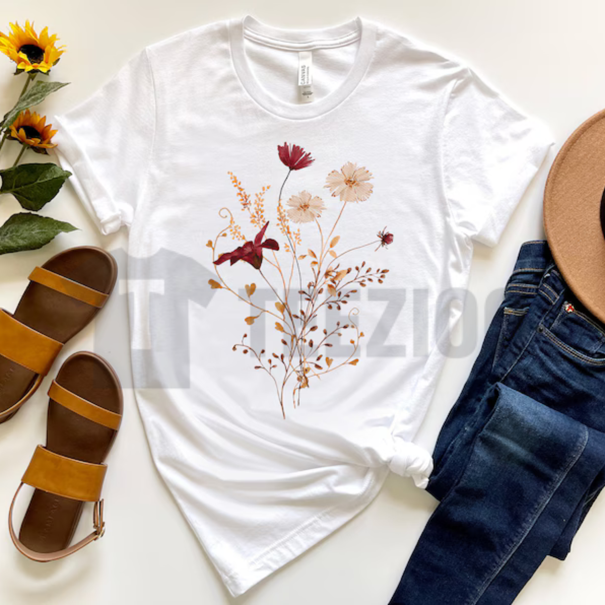 Fall Wildflower Shirt - Autumn Watercolor Floral Unisex Tee
