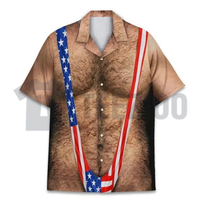 Funny American Flag Chest Hair Hawaiian Shirt | 4th of July