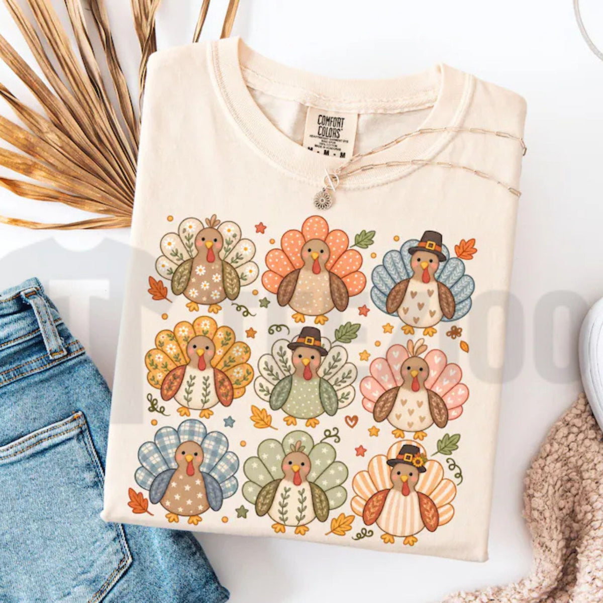 Retro Boho Turkey Preppy Thanksgiving Comfort Colors Shirt