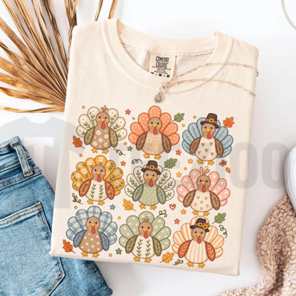 Retro Boho Turkey Preppy Thanksgiving Comfort Colors Shirt