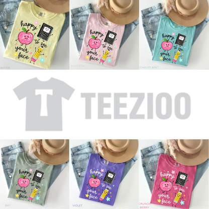 "Happy To See Your Face" T-Shirt - Retro Preschool Teacher Graphic Tee