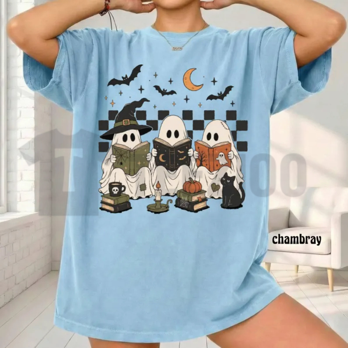 Ghost Book Reader Shirt - Spooky Season Book Lover & Teacher Tee