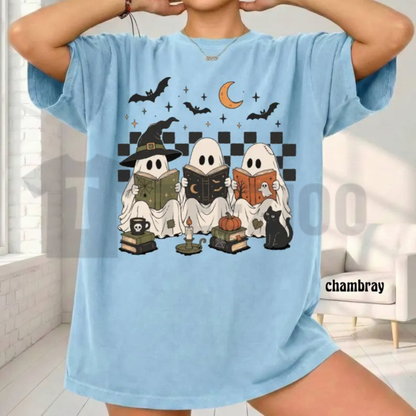 Ghost Book Reader Shirt - Spooky Season Book Lover & Teacher Tee