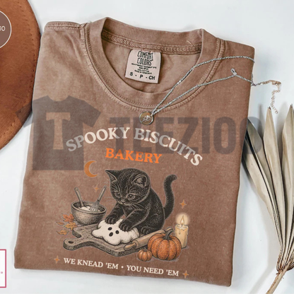 Spooky Biscuits Bakery Shirt - Black Cat Halloween Graphic Tee