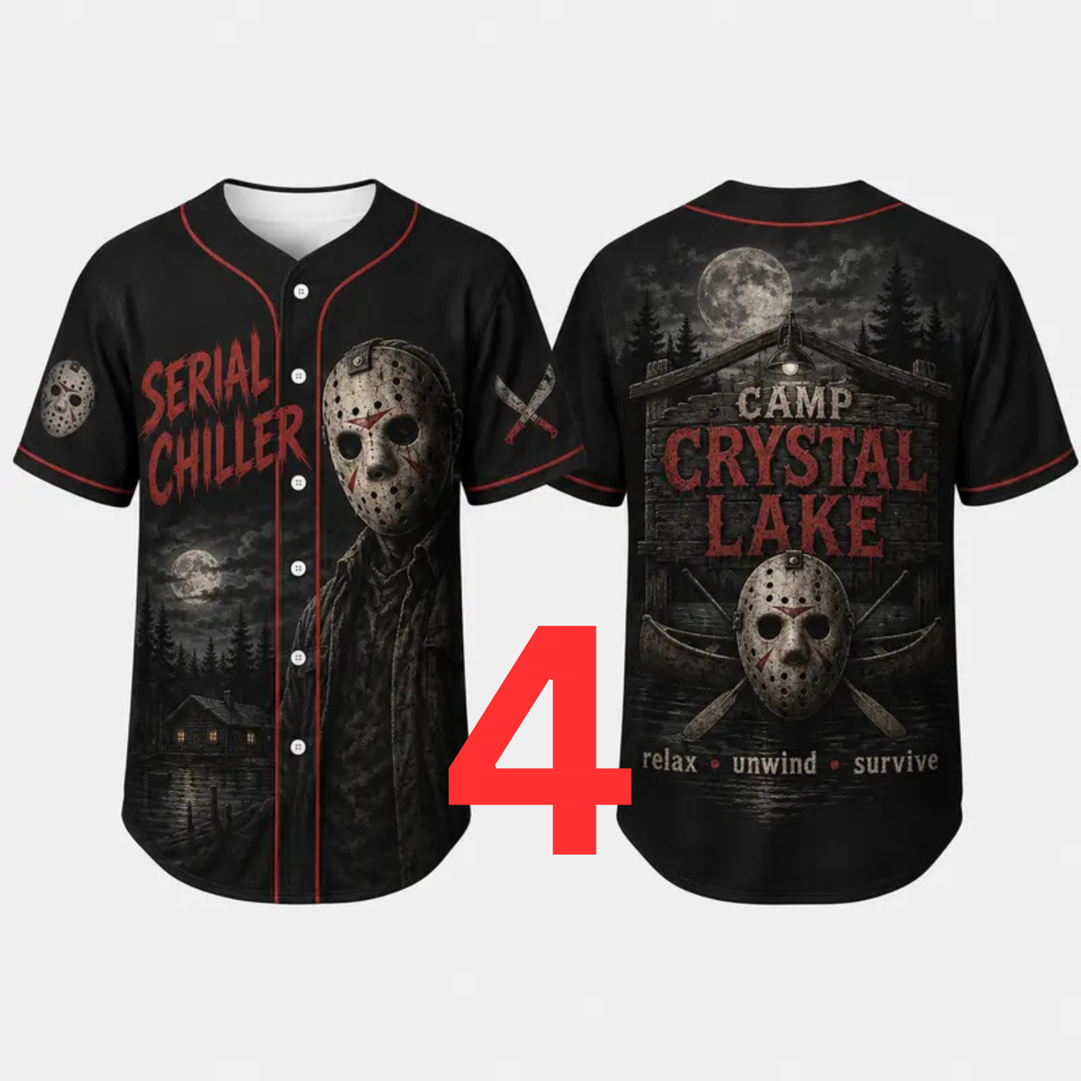 Unisex Horror Graphic Print Baseball Jersey - Slasher Theme Spooky Button-Up