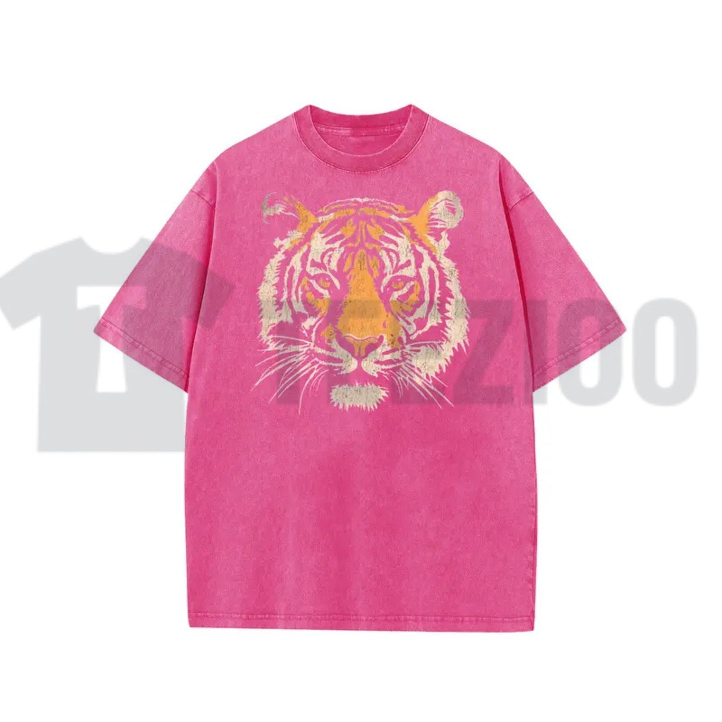 Vintage Tiger Graphic T-Shirt – Acid Washed Heavyweight Oversized Tee