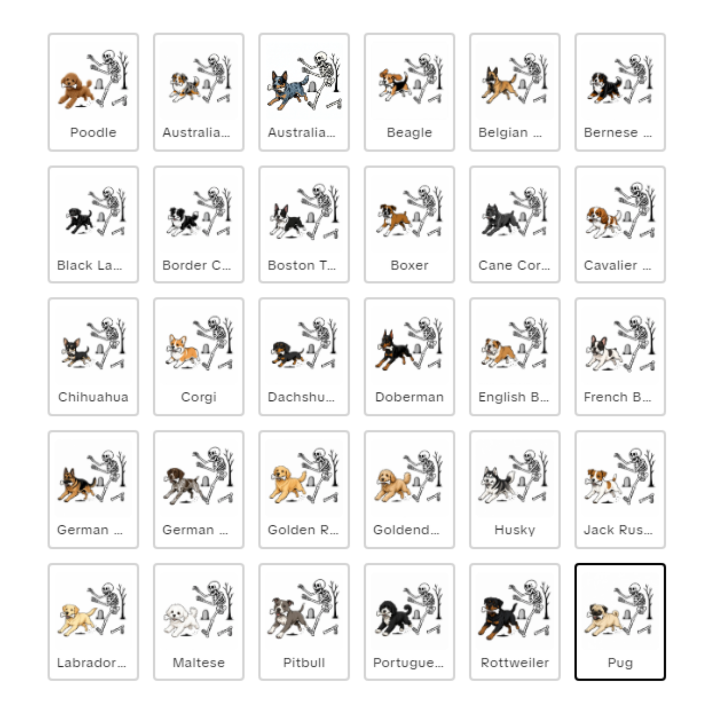 Dog Breeds Halloween Skeleton T-Shirt - Funny Spooky Season Pet Tee