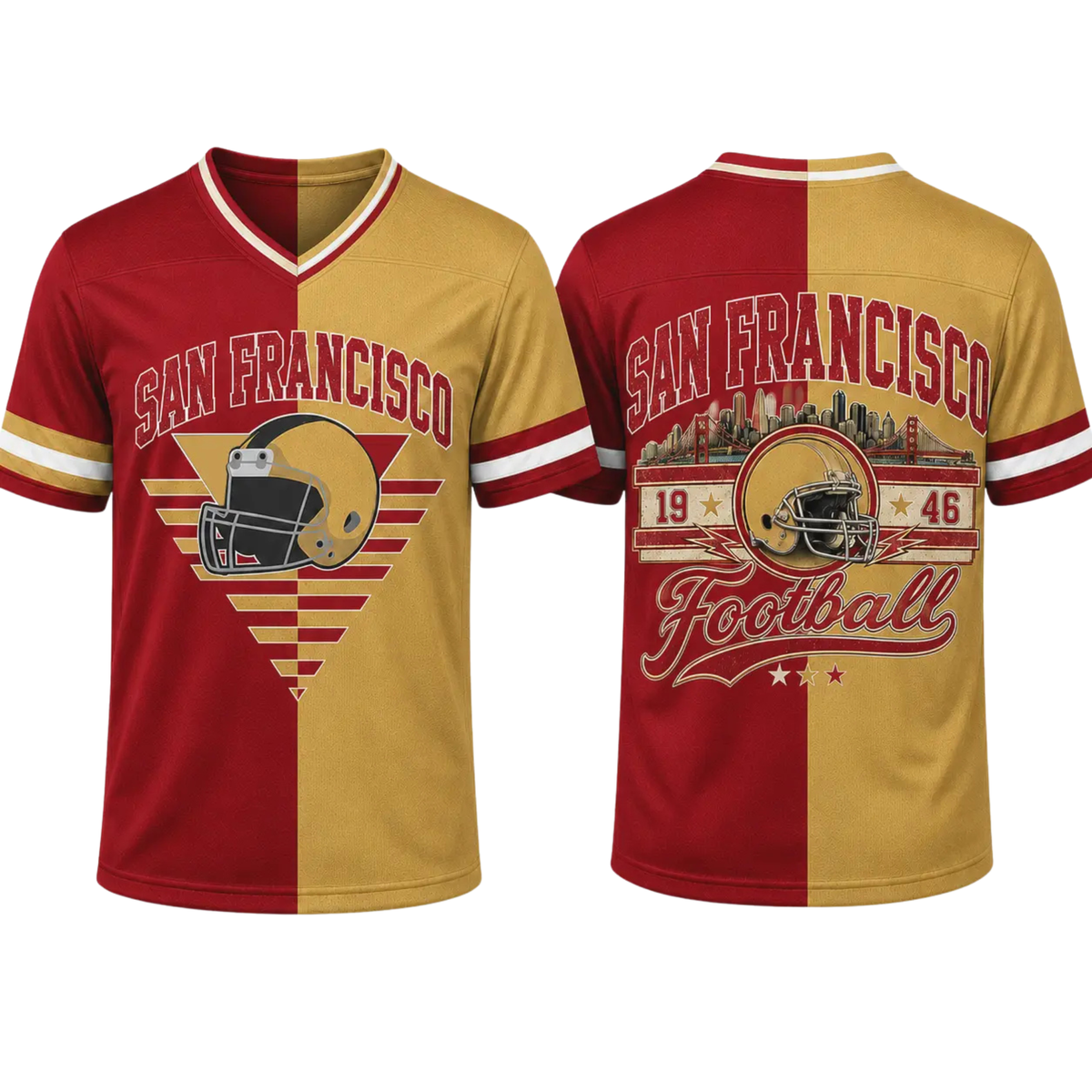 Unisex V-Neck Two-Tone Split Fan Shirt - Athletic Color Block Streetwear Tee