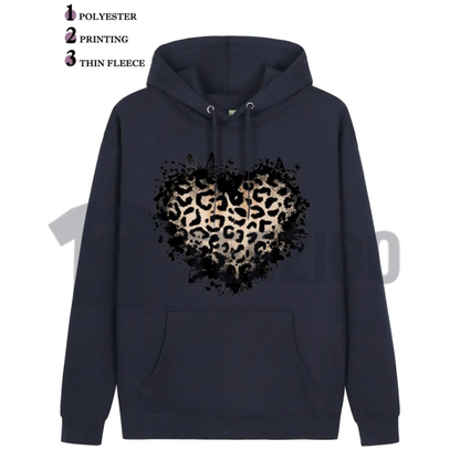 Women's Vintage Distressed Leopard Print Heart Hoodie - Y2K Alt Graphic Pullover