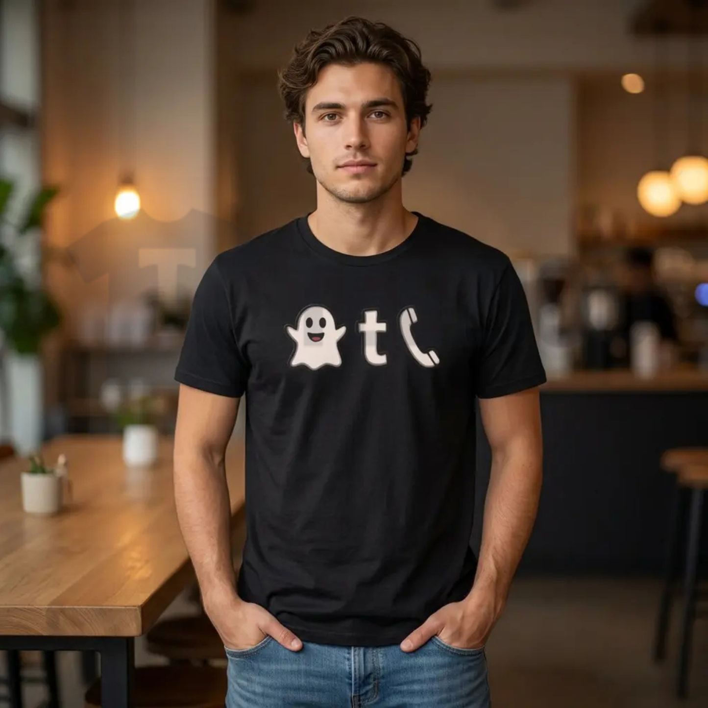 Ghost Phone Text Shirt - Spooky Halloween Ghost Call Typography Graphic Tee