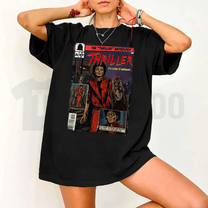 Vintage MJ Comic Graphic T-Shirt – Retro King of Pop Thriller Art Tee, 80s Pop Culture Music Fan Merchandise