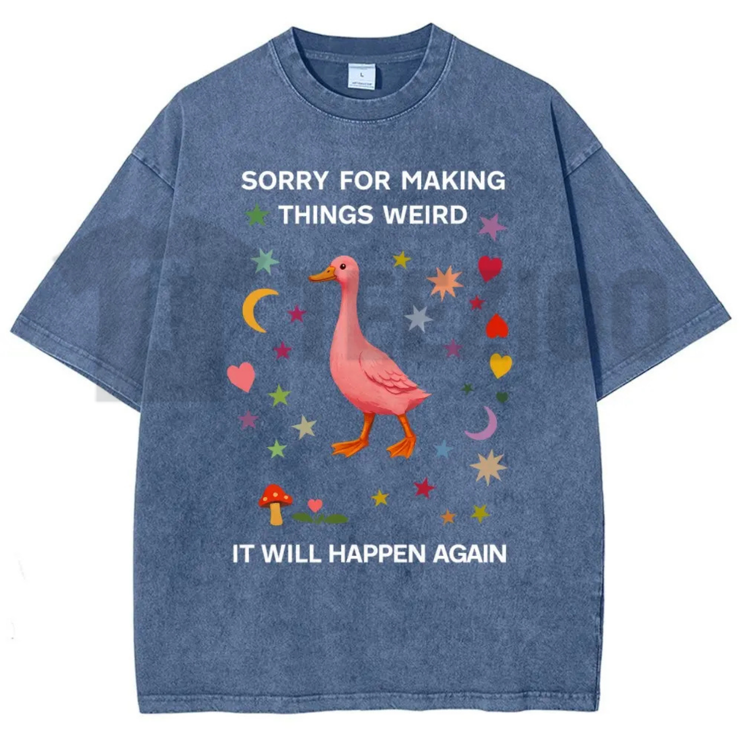 "Sorry For Making Things Weird" Funny Duck Meme Shirt - Retro Socially Awkward Acid Washed Tee