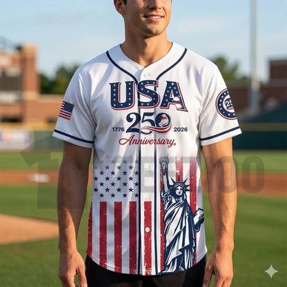 USA 250th Anniversary Baseball Jersey – 1776-2026 Semiquincentennial Button-Up Shirt
