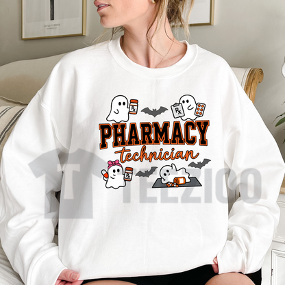 Spooky Pharmacy Tech Ghost Sweatshirt - Halloween Heavy-Blend Graphic Pullover