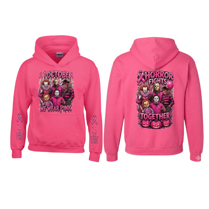 Heliconia Horror October Hoodie - In October We Wear Pink Halloween Pullover Hoodie