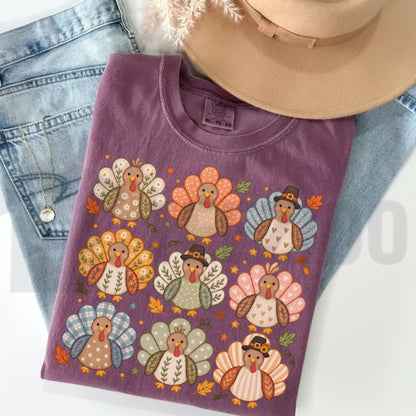 Retro Boho Turkey Preppy Thanksgiving Comfort Colors Shirt