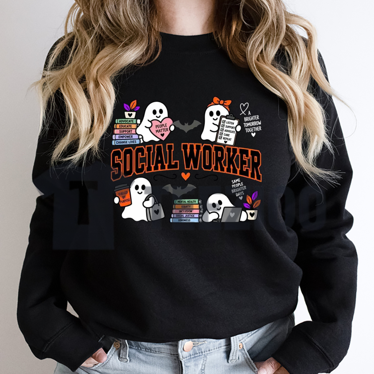 Halloween Social Worker Sweatshirt - Cute Ghost Social Work Crewneck