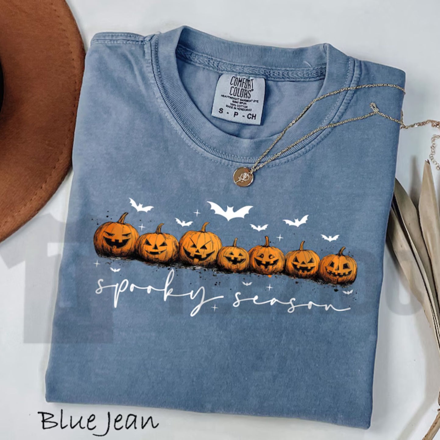 Comfort Colors Spooky Season Pumpkins Shirt – Halloween Ghost & Bat Tee