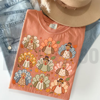 Retro Boho Turkey Preppy Thanksgiving Comfort Colors Shirt