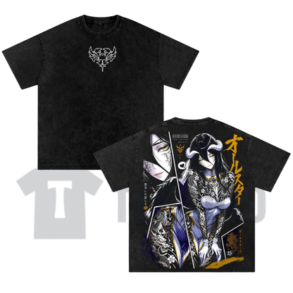 Albedo Succubus Anime T-Shirt - Retro Overlord Vintage Washed Graphic Tee