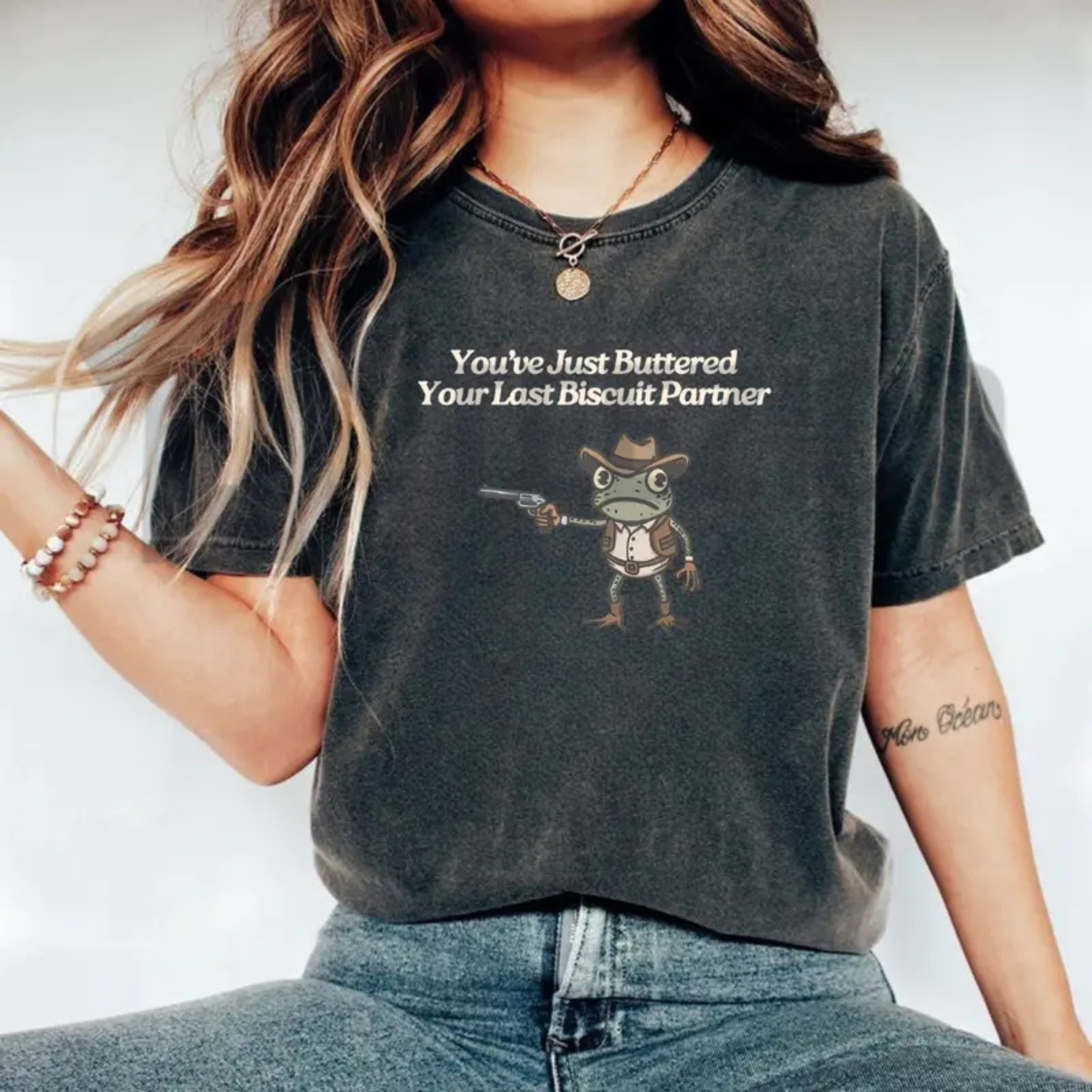Vintage Western T-Shirt – Groovy "You've Just Buttered Your Last Biscuit" Graphic Tee