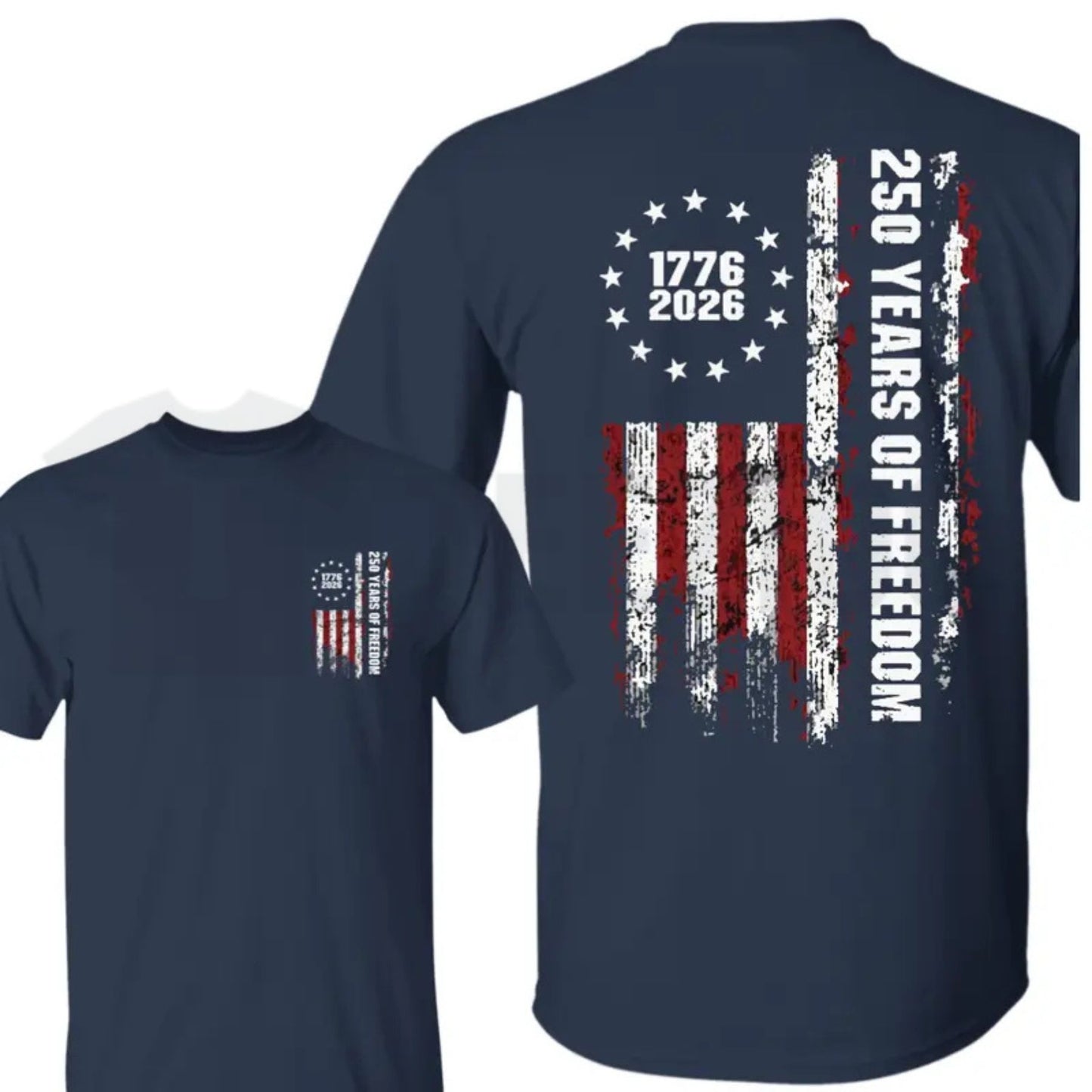 Double-Sided USA 250th Anniversary T-Shirt – Vintage 1776-2026 Patriotic Flag Tee, Semiquincentennial Milestone Graphic Shirt