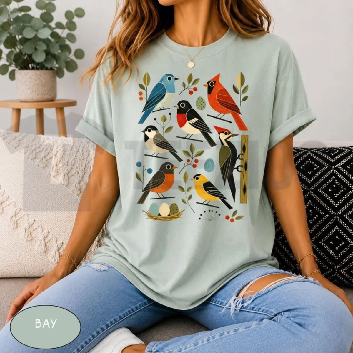 Retro Backyard Birds Cardinal Bluebird Comfort Colors T-Shirt