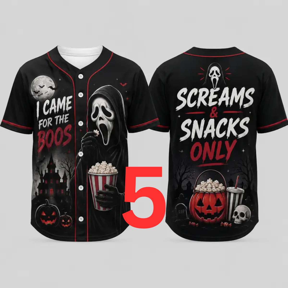 Unisex Horror Graphic Print Baseball Jersey - Slasher Theme Spooky Button-Up
