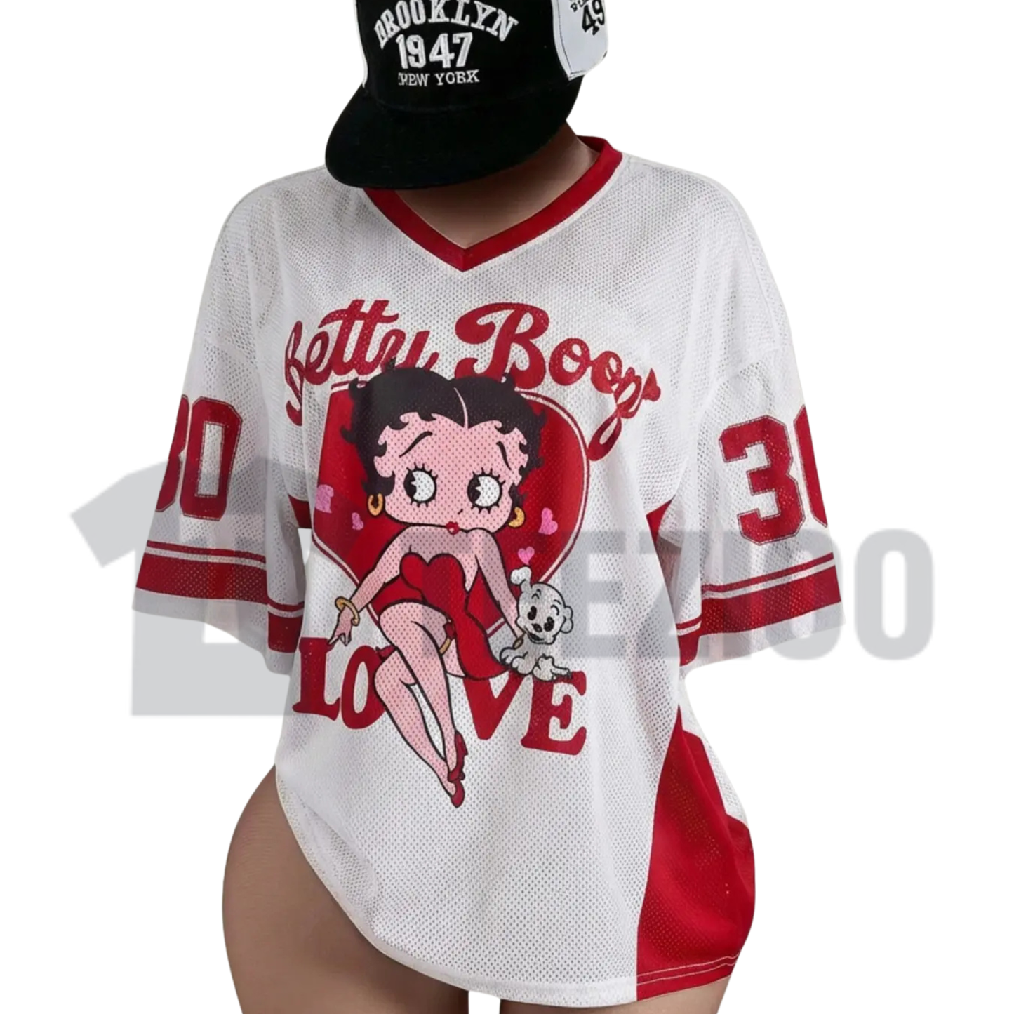 Y2K Vintage Doll Print Mesh Top | Retro V-Neck Streetwear