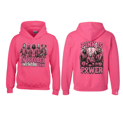 Heliconia Horror October Hoodie - In October We Wear Pink Halloween Pullover Hoodie
