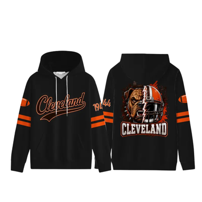 Unisex Football City Graphic Hoodie - Black Pullover Back Helmet Art