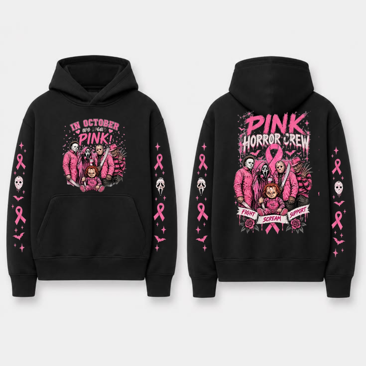 In October We Wear Pink Spooky Ribbon Hoodie - Breast Cancer Support Pullover
