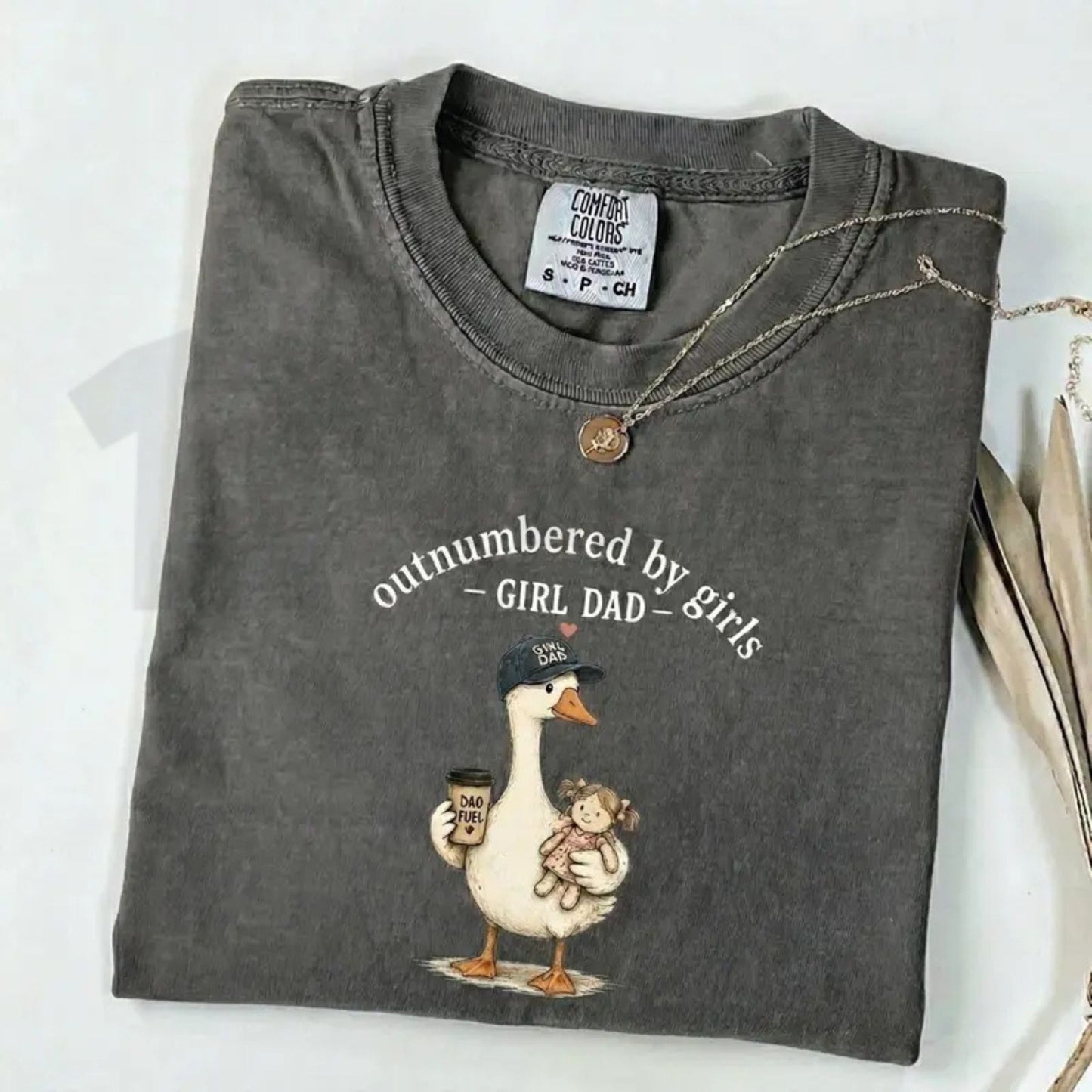 Comfort Colors Girl Dad Shirt – Funny Outnumbered By Girls Duck Graphic Tee, Cute Retro Father’s Day Gift
