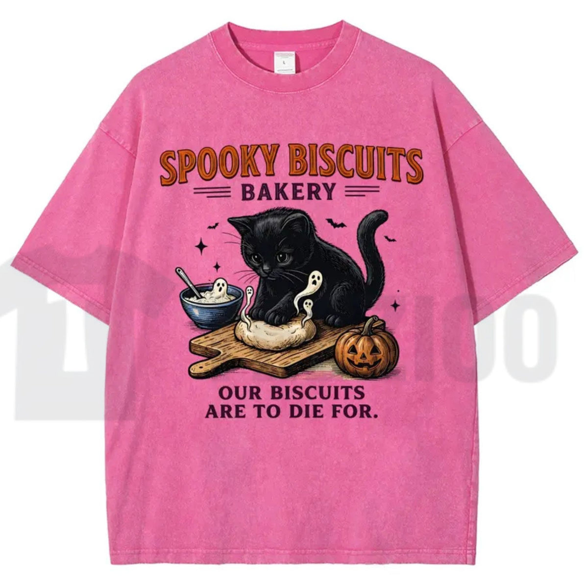 Spooky Black Cat Vintage Graphic Tee – Oversized Halloween Acid-Wash Shirt
