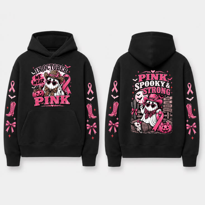 In October We Wear Pink Spooky Ribbon Hoodie - Breast Cancer Support Pullover