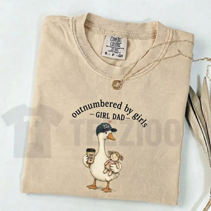 Comfort Colors Girl Dad Shirt – Funny Outnumbered By Girls Duck Graphic Tee, Cute Retro Father’s Day Gift