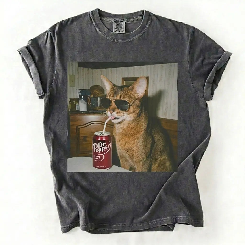 Cat Breeds Drinking Soda Graphic T-Shirt