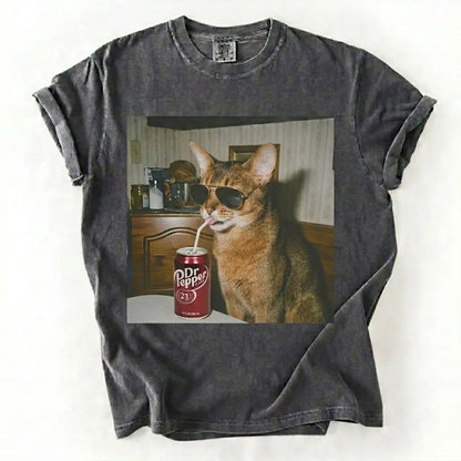 Cat Breeds Drinking Soda Graphic T-Shirt