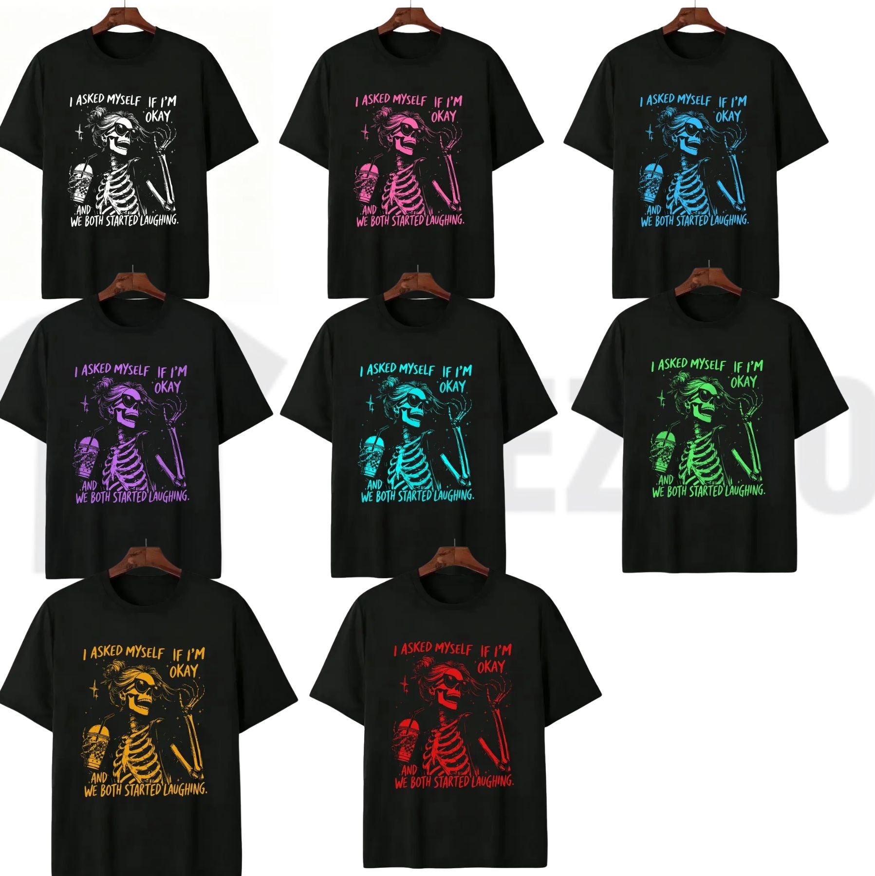 Asked Myself If I'm Okay We Both Start Laughing Trendy Skeleton T-Shirt - Teezioo