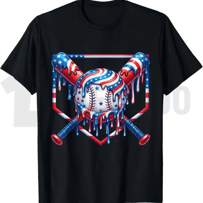 Baseball Drip Patriotic Ice Cream US Flag Youth Boys Summer Graphic T-Shirt - Teezioo